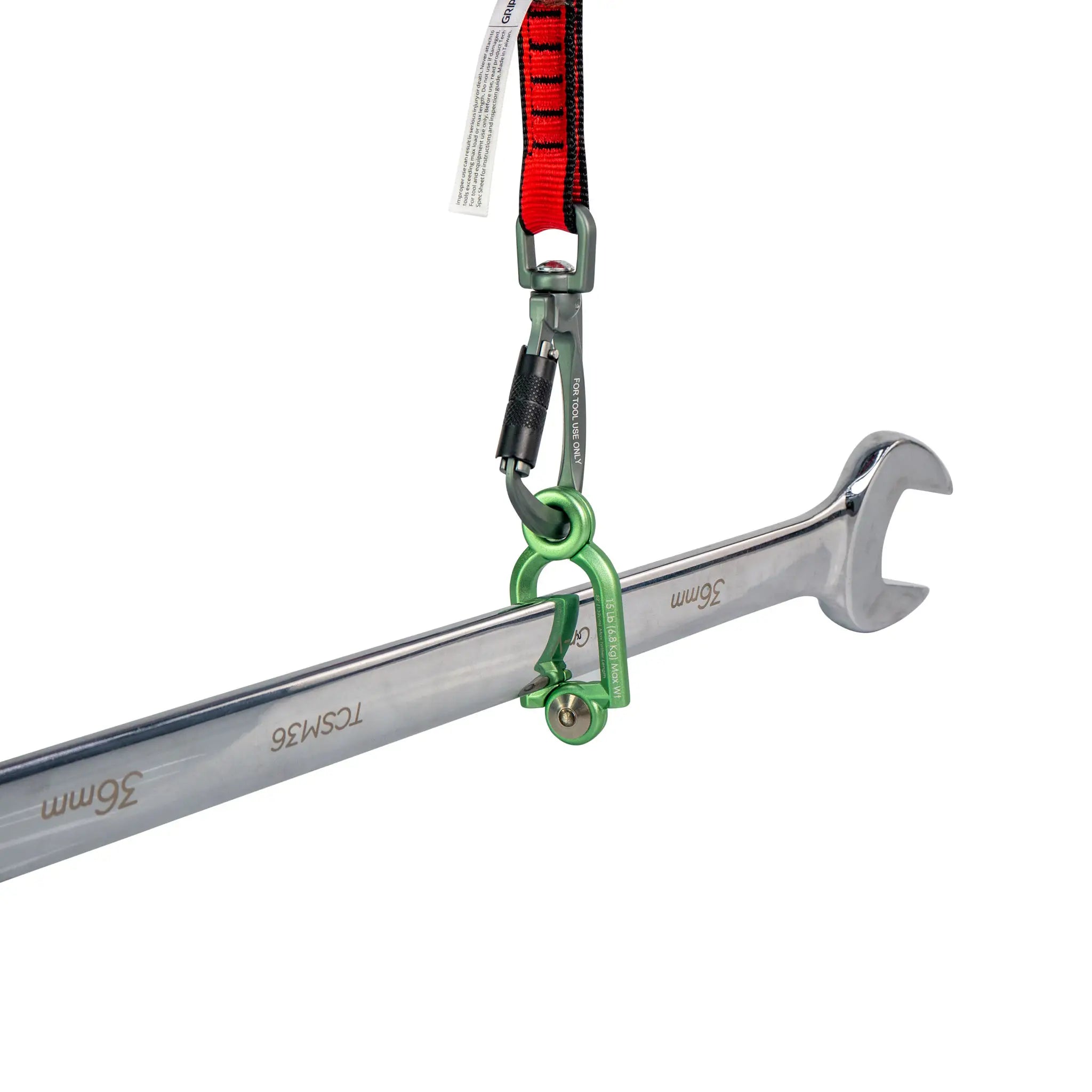 Close up of H01152 SnapLock connected to a spanner with a H01073 tool tether.