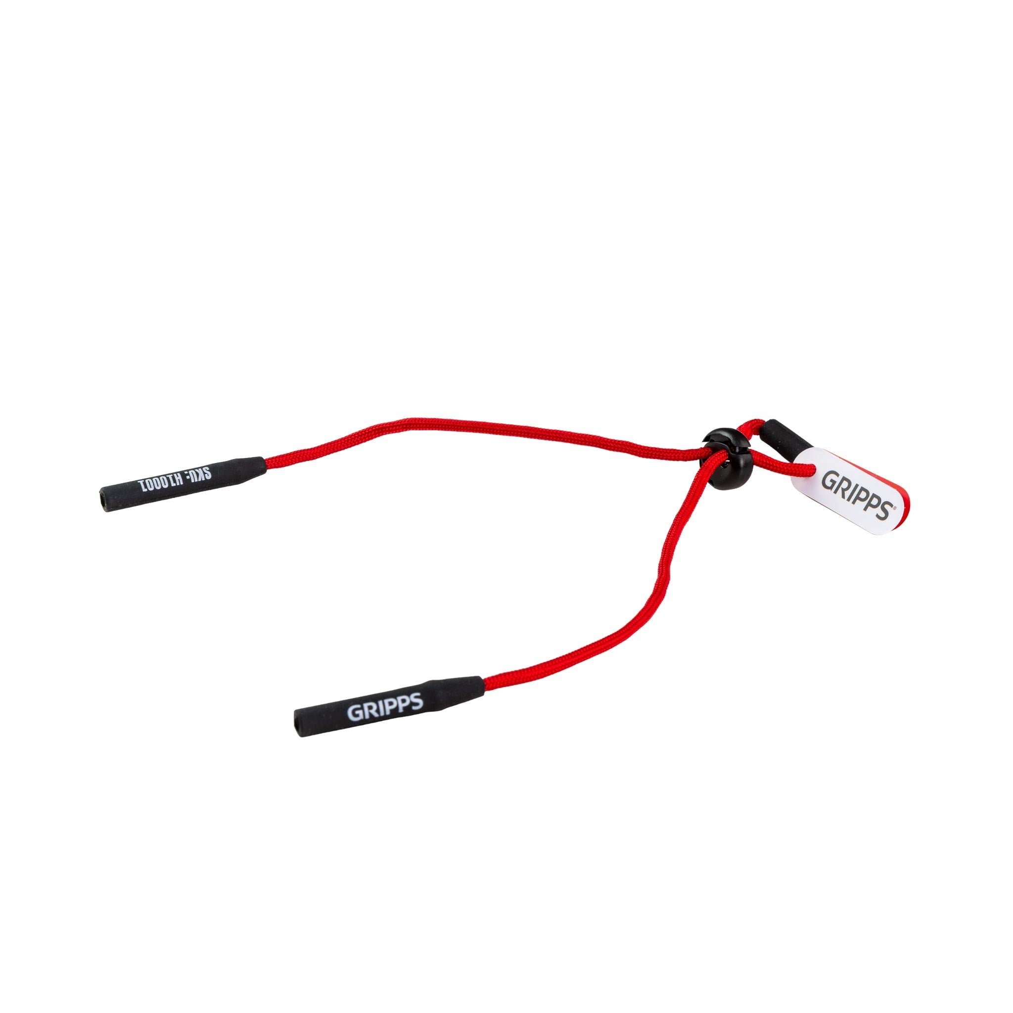 GRIPPS Safety Glasses Tether MKII open with view of silicone grips and adjustable cord lock. 